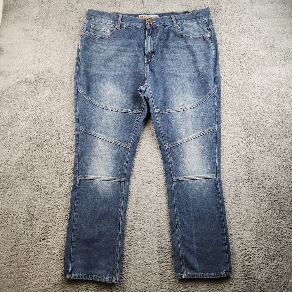 Men's Slim Straight Leg Moto Jeans Size 42 Stretch Biker Articulated Knees Kaalu